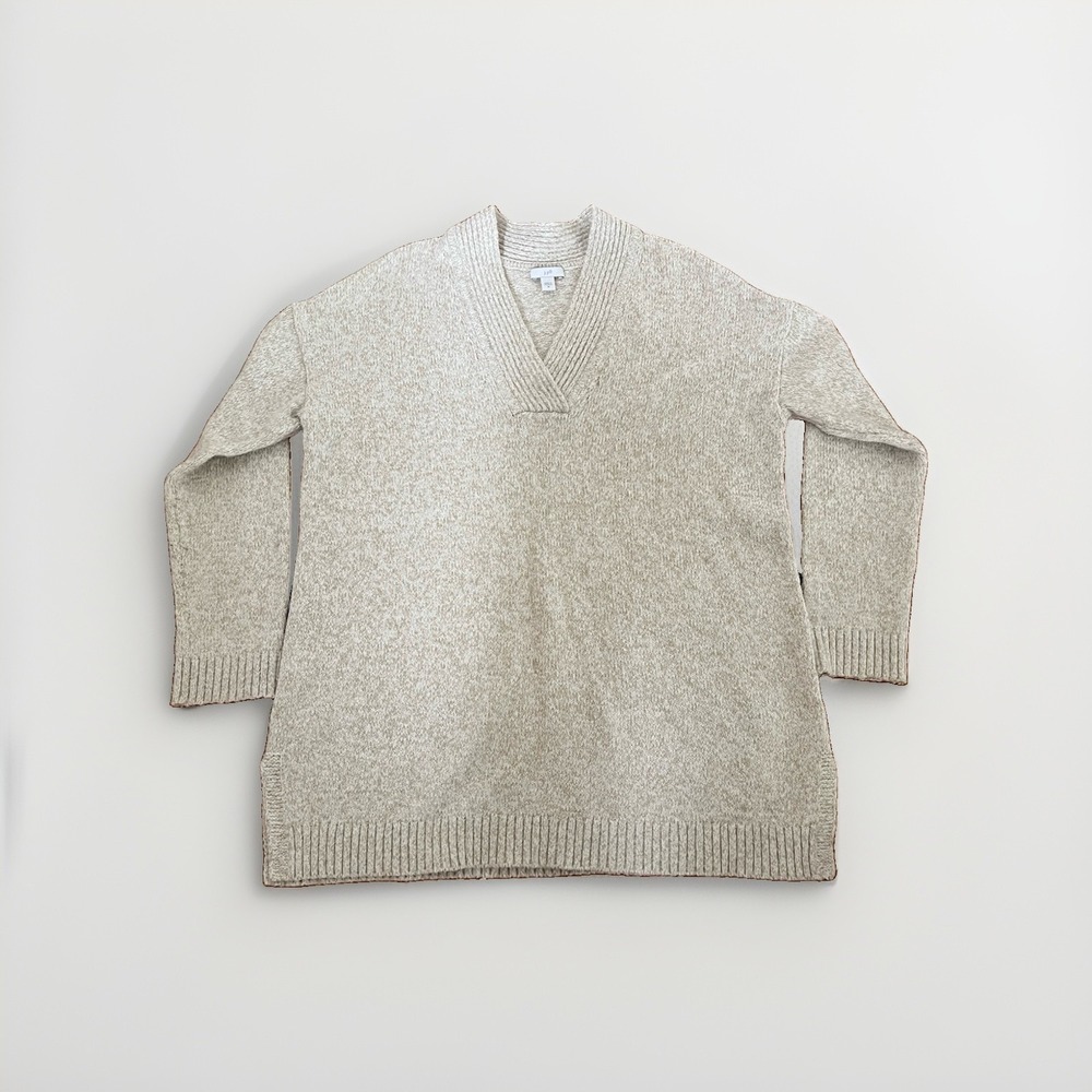 J Jill Wearever Marled V Neck Sweater Womens M Beige Tan White